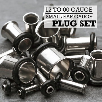 12 to 00 Gauge Single Flared Steel Ear Gauge Plug Set